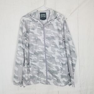 Beautiful Giant hooded camo full zip rain jacket